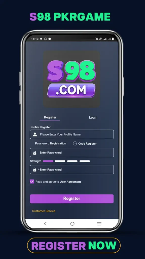 s98 pkr new game register screenshot