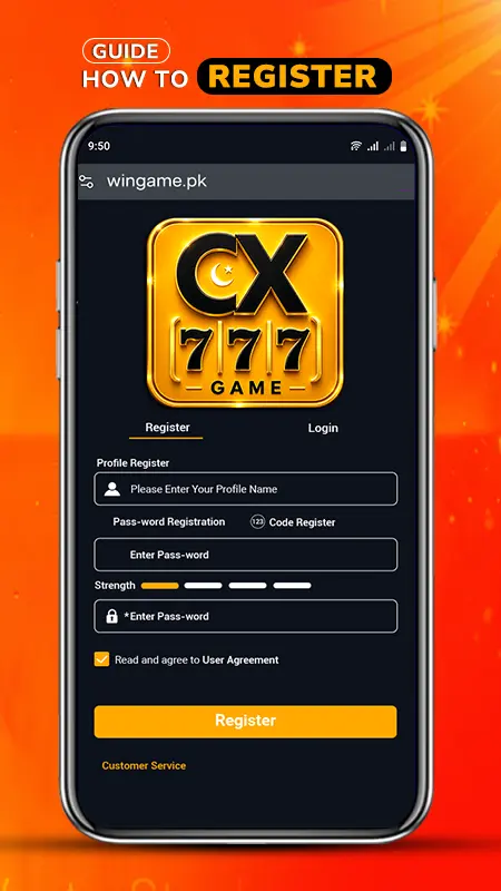 CX777 Game App Register on mobile