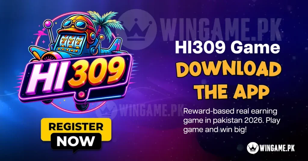 HI309 Game APK download banner with register now button.