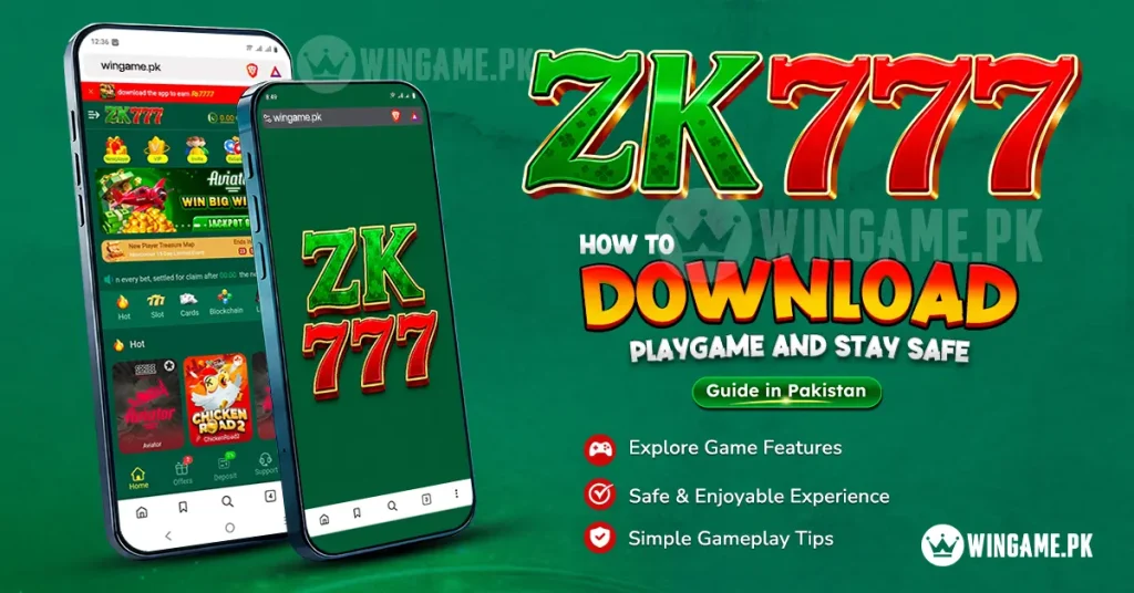 ZK777 game download guide banner showing mobile app interface and gameplay features.