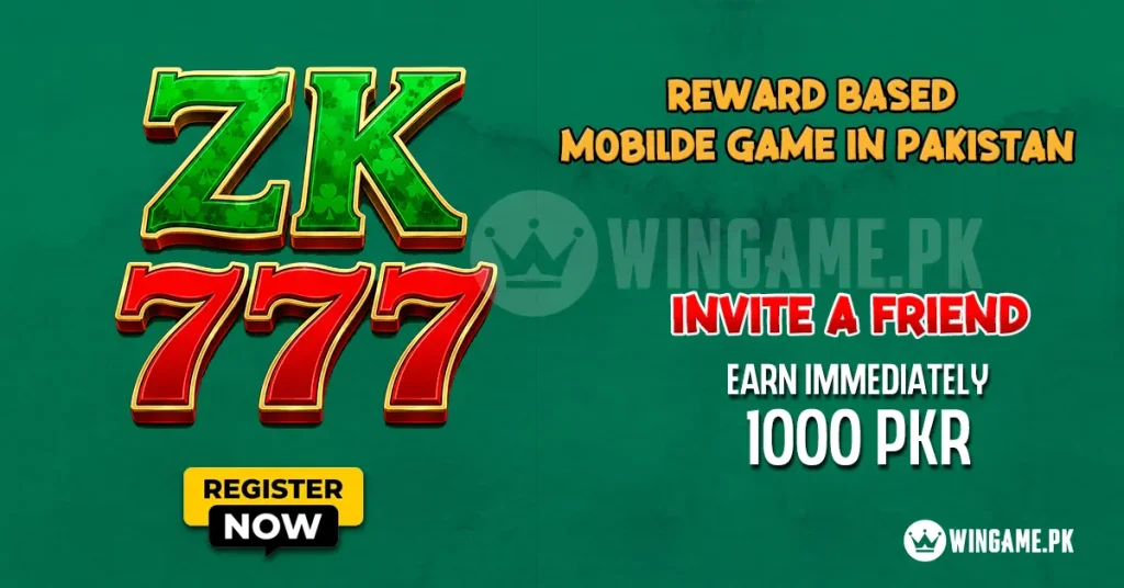 ZK777 reward-based mobile game promotion banner with registration and referral bonus offer.